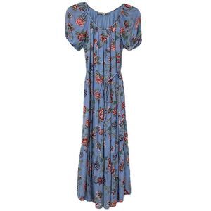 Loft Floral Long Dress Womens XS Blue Cottagecore Romantic Summer Easter Midi